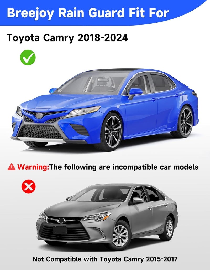 Breejoy in-Channel Window Rain Guards Fit for Toyota Camry 2018 2019 2020 2021 2022 2023 2024，Extra Durable Visors Vent Visors Window Deflector Vent Shades Car Accessories -4 pcs - Image 3